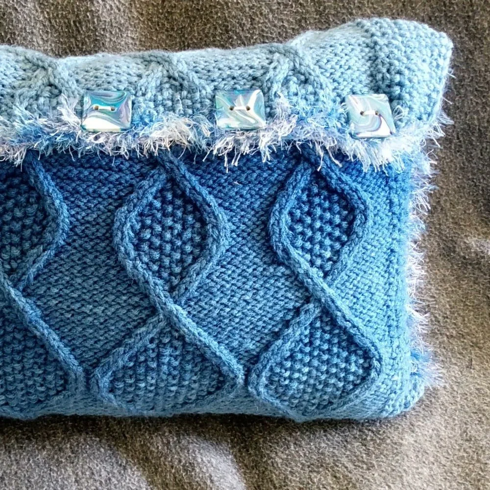 Hand Crafted Knit Pillow Ombre Cable Designer Throw Home Decor Cerulean …